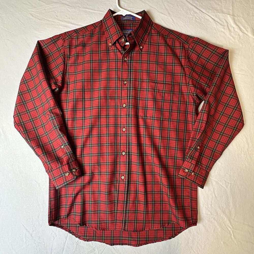 Pendleton Sir Pendleton Worsted Wool Button Down Shirt Men’s M Plaid Red Green